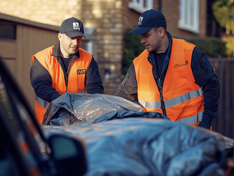 Two guys taking waste for disposal from a garage in London